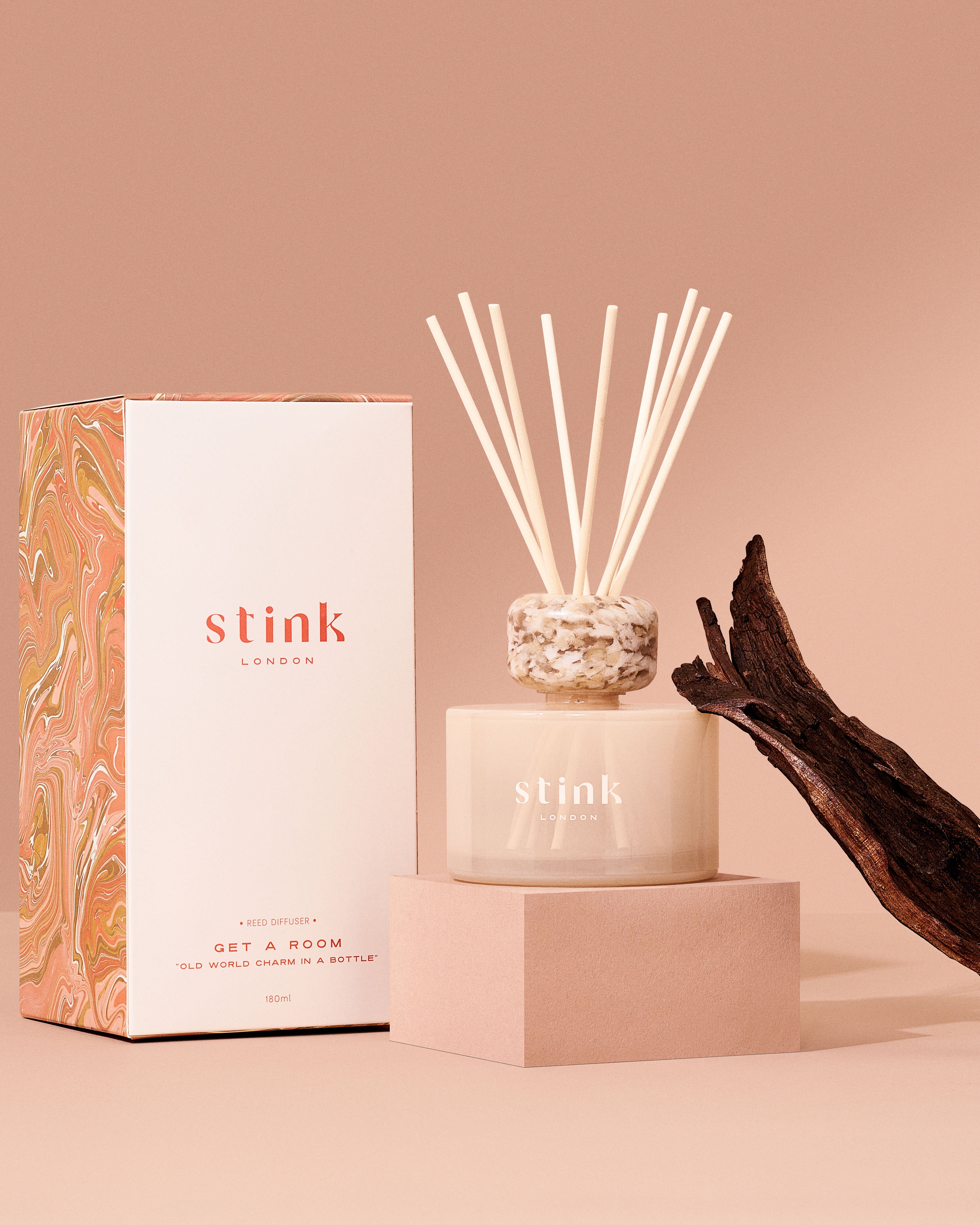 Stink London reed diffusers - mothers day home fragrance subscription refill pouches, refillable bottles rattan reeds. sustainable scent get a room diffuser kit santal